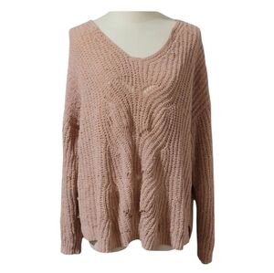 Moral Fiber Dusky Pink Cutout Long Sleeve Sweater With Gold Thread Size 2X